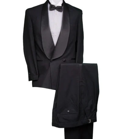 Shawl Lapel Double Breasted 2 Piece Black Tuxedo Suit