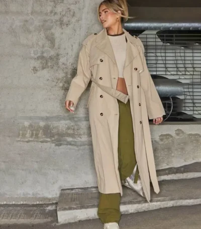 Shirley Khaki Beige Belted Crop Trench Coat