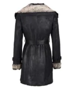 Mid Length Black Shearling Womens Leather Coat