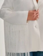 Small Achievable Goals White Fringe Blazer