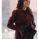 Simulant 2023 Jordana Brewster Maroon Coat