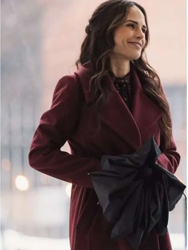 Simulant 2023 Jordana Brewster Maroon Coat