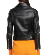 Slim Fit Belted Black Motorcycle Jacket For Women