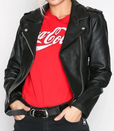 Slim Fit Womens Black Leather Moto Jacket