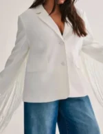 Small Achievable Goals White Fringe Blazer