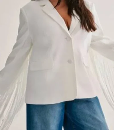 Small Achievable Goals White Fringe Blazer