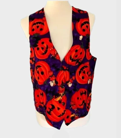 Smiling Red Pumpkins Purple Halloween Vest