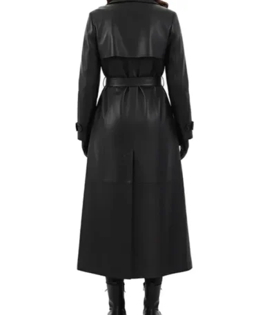 Sophia Black Leather Single Breasted Trench Coat