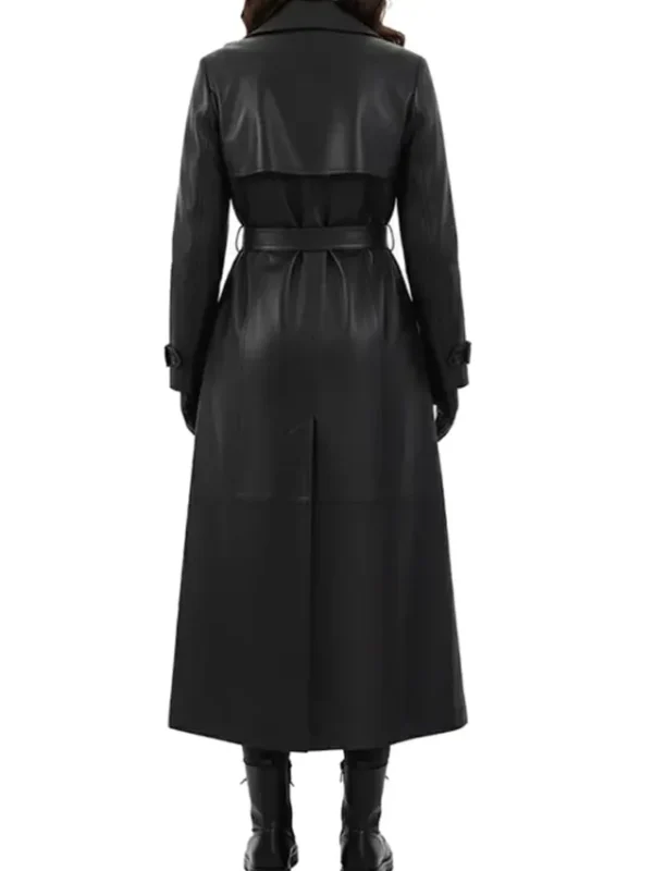 Sophia Black Leather Single Breasted Trench Coat