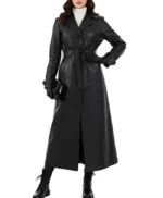 Sophia Black Leather Single Breasted Trench Coat