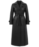 Sophia Black Leather Single Breasted Trench Coat