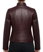 Stacy Burgundy Women’s Lambskin Cafe Racer Leather Jacket