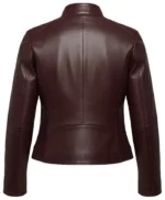 Stacy Burgundy Women’s Lambskin Cafe Racer Leather Jacket
