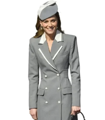 State Visit Kate Middleton Grey Long Coat