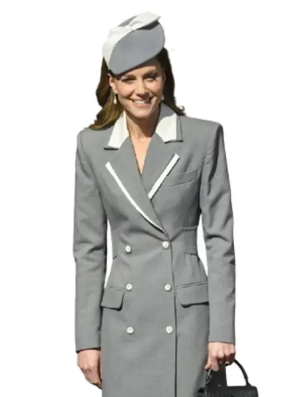 State Visit Kate Middleton Grey Long Coat