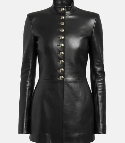 Steal Sophie Turner Black Leather Coat