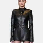 Steal Sophie Turner Black Leather Coat