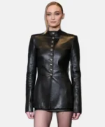 Steal Sophie Turner Black Leather Coat