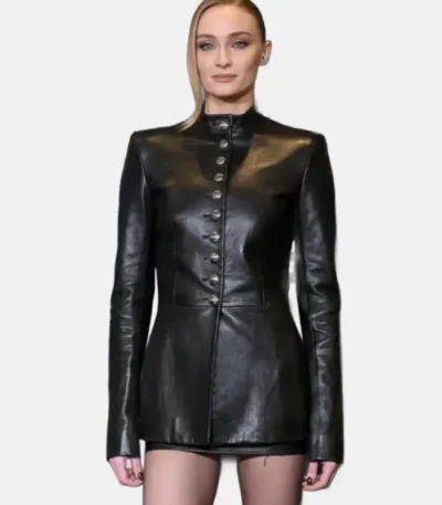 Steal Sophie Turner Black Leather Coat