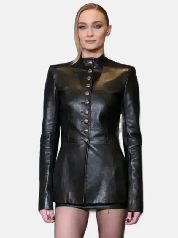 Steal Sophie Turner Black Leather Coat