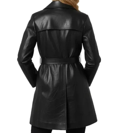 Susan Mid-Length Black Women’s Leather Trench Coat