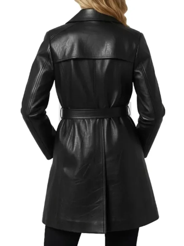 Susan Mid-Length Black Women’s Leather Trench Coat