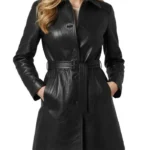 Susan Mid-Length Black Women’s Leather Trench Coat