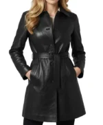 Susan Mid-Length Black Women’s Leather Trench Coat