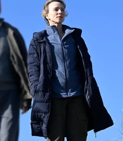 Susie Porter The Travellers Blue Puffer Coat