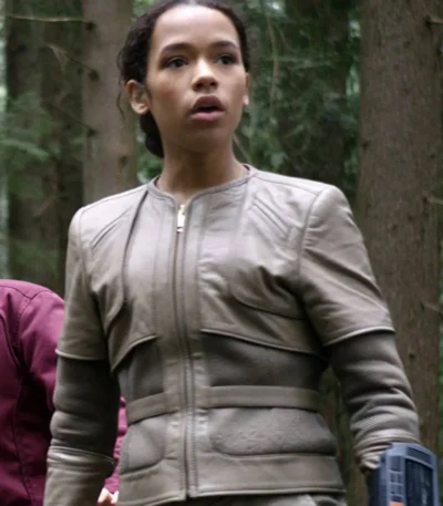 Taylor Russell White Leather Jacket Lost In Space