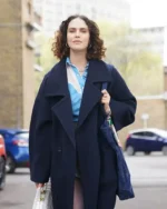 The Flatshare 2022 Jessica Brown Findlay Navy Blue Coat