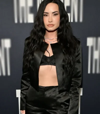 The Moment Premiere Demi Lovato Cropped Satin Jacket
