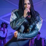 Tijan Njie Girl You Know It’s True Cropped Studded Leather Jacket