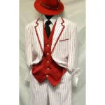 Two Button 1920s Fashion Single Breasted 3 Piece White and Red Pinstripe Suit