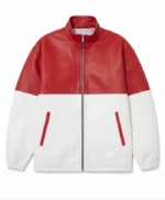 Two Tone Red and White Motorcycle Bomber Jacket