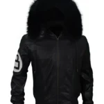 Unisex 8 Ball Black Varsity Bomber Parka Leather Jacket