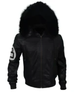 Unisex 8 Ball Black Varsity Bomber Parka Leather Jacket