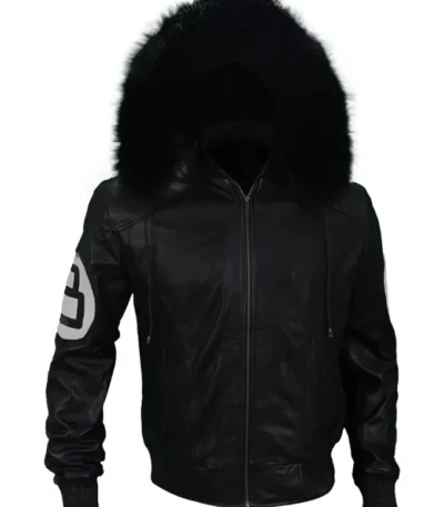 Unisex 8 Ball Black Varsity Bomber Parka Leather Jacket