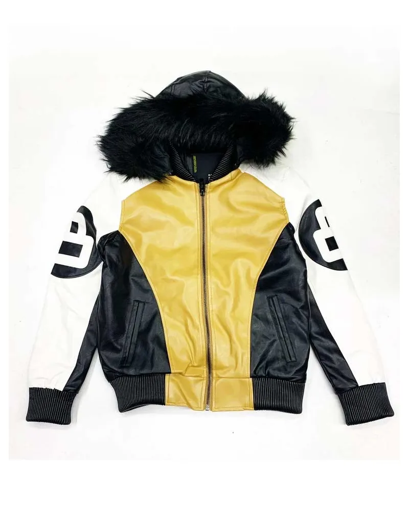 Unisex Khaki and White 8 Ball Fur Hooded Jacket Unisex Khaki and White 8 Ball Fur Hooded Jacket