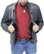Vintage Black Motorcycle Leather Jacket For Mens