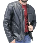 Vintage Black Motorcycle Leather Jacket For Mens