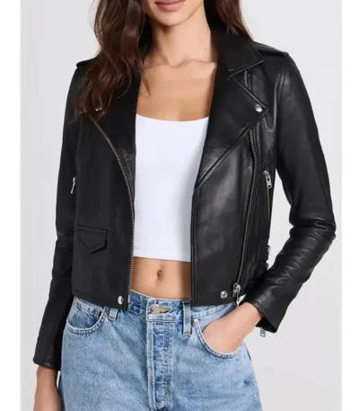 Violett Beane God Friended Me Black Leather Jacket