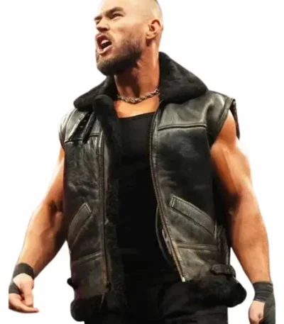 WWE 2026 Austin Theory Black Leather Vest
