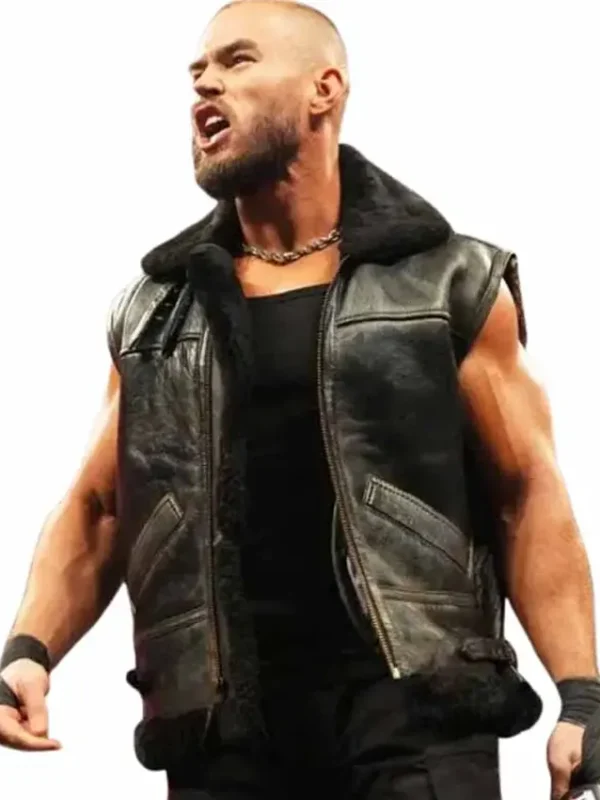 WWE 2026 Austin Theory Black Leather Vest