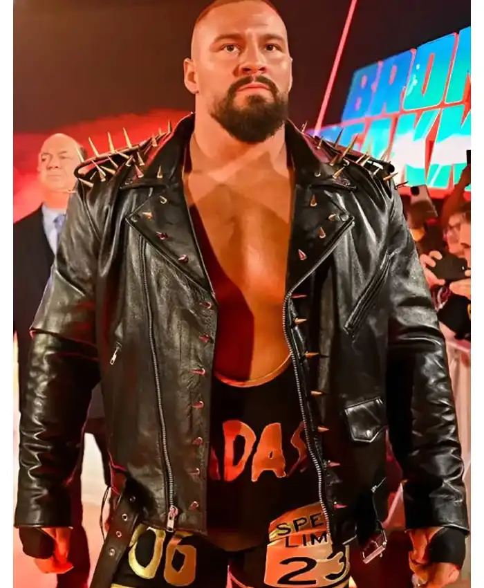 WWE Bron Breakker Spiked Leather Jacket WWE Bron Breakker Spiked Leather Jacket
