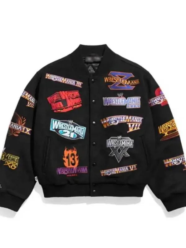 WWE WrestleMania 1-21 Black Varsity Jacket