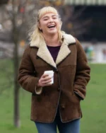 We Live in Time 2025 Florence Pugh Shearling Leather Jacket