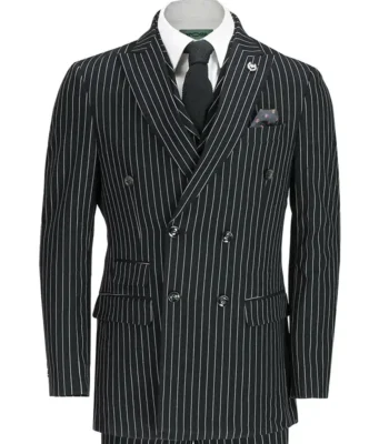 Wendell 1920s Fashion White Pinstripe Four Button Double Breasted Suit