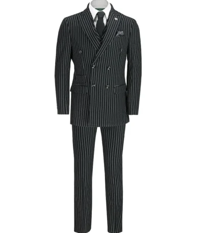Wendell 1920s Fashion White Pinstripe Four Button Double Breasted Suit