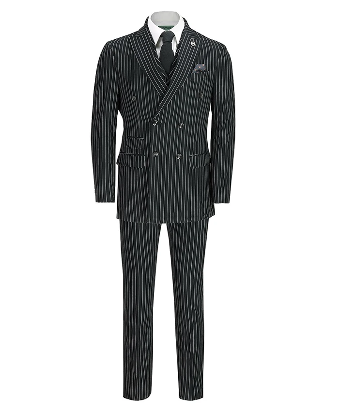 Wendell 1920s Fashion White Pinstripe Four Button Double Breasted Suit